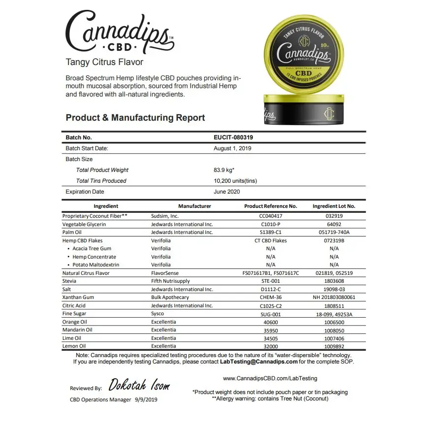 Cannadips 150mg CBD Snus Pouches - Tangy Citrus - CBD Products