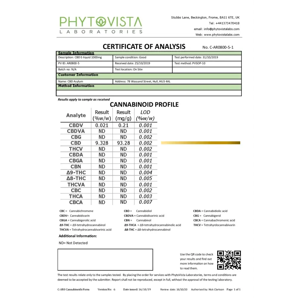 CBD Asylum 1000mg CBD E-liquid 10ml (70PG/30VG) (BUY 1 GET 2 FREE) - CBD Products