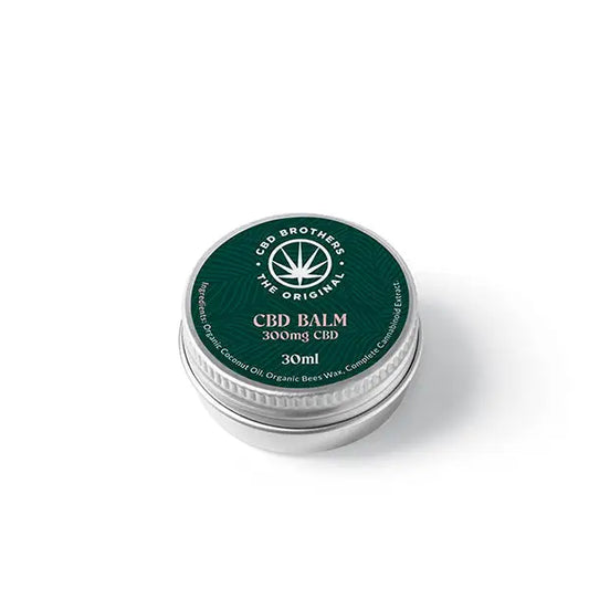 CBD Brothers 300mg CBD Balm in a metal container for skin relief and wellness