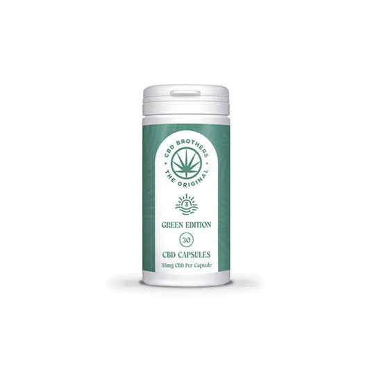 CBD Brothers Green Edition 1050mg CBD CBDA Vegan Capsules displayed in a product image