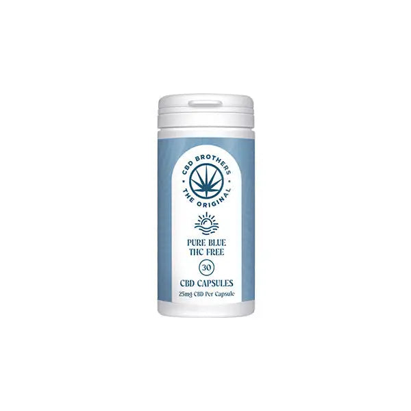 CBD Brothers Pure Blue 750mg THC Free Vegan CBD Capsules displayed in packaging
