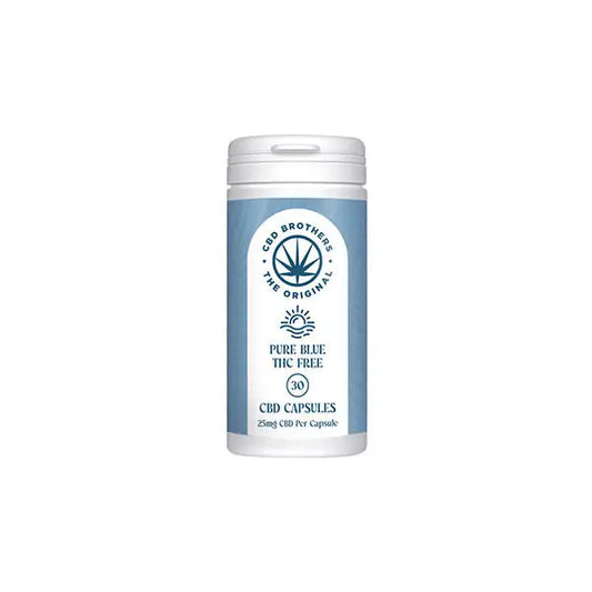 CBD Brothers Pure Blue 750mg THC Free Vegan CBD Capsules displayed in packaging