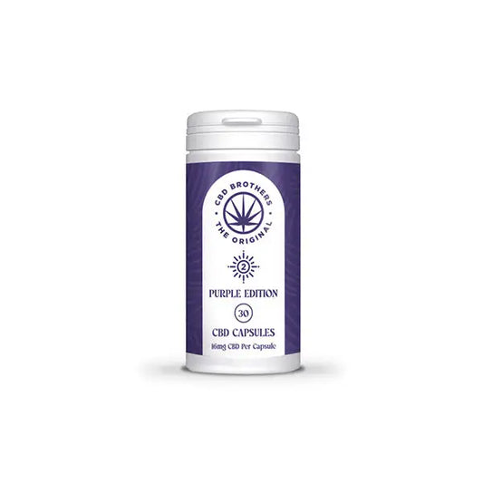 Purple CBD capsule bottle from CBD Brothers Purple Edition 480mg Vegan Capsules series