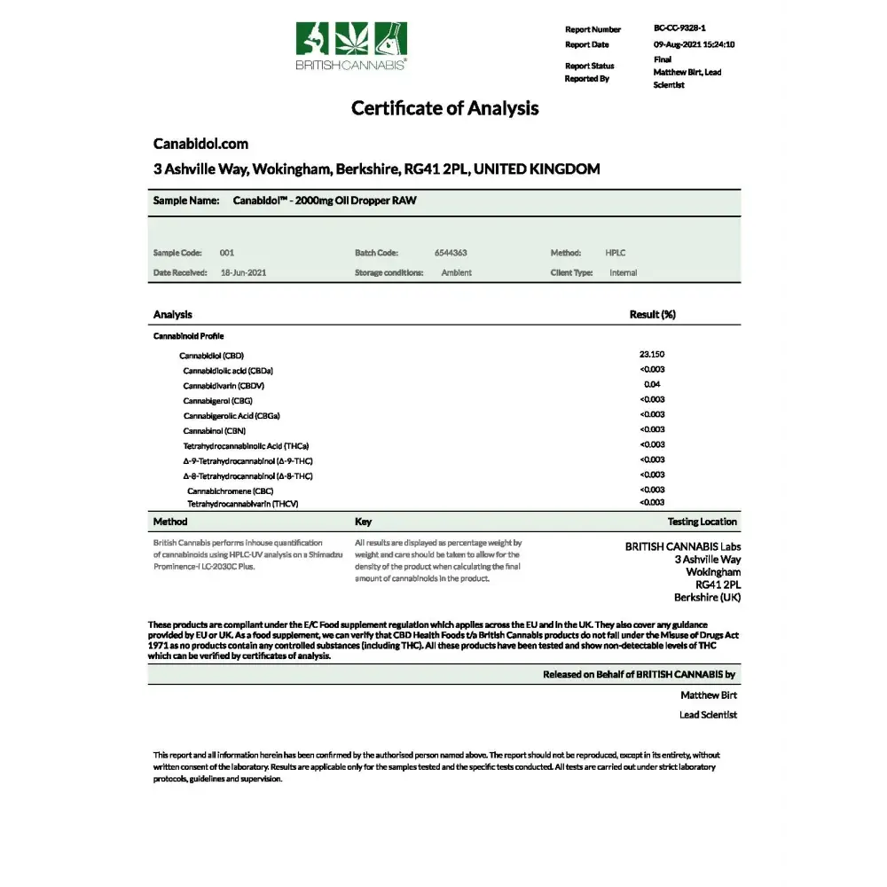 CBD by British Cannabis 2000mg CBD Raw Cannabis Oil - 10ml - CBD Products