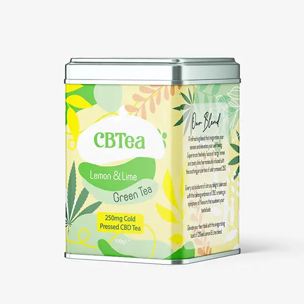 CBD Tea Tin for CBTea 250mg Cold Pressed Full Spectrum CBD Lemon Lime Green Tea