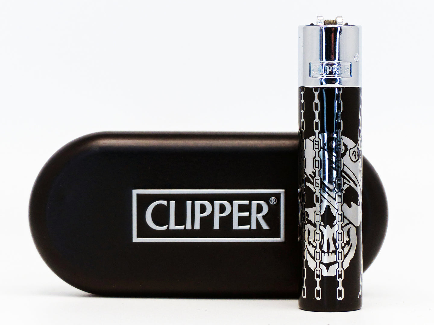 12 Clipper CMP11RH Large Metal Deadly Chains Flint Lighter + Display Box