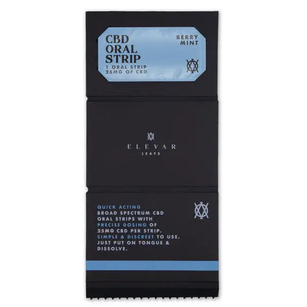 Packaging of Elevar Leafs 125mg CBD Oral Strips with standardized CBD product design