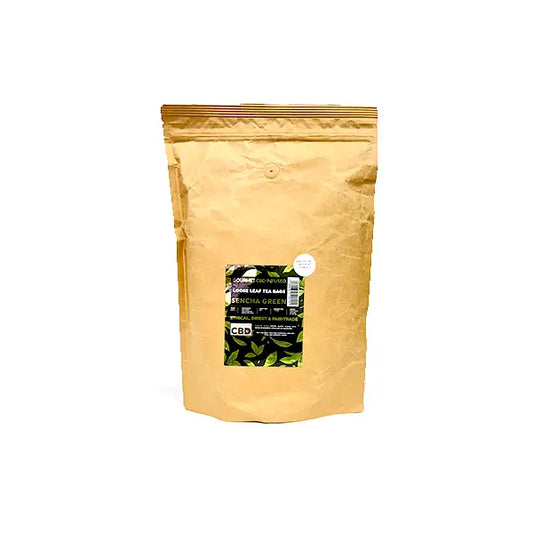 Brown paper bag containing Japanese Sencha green tea pyramids in catering pack