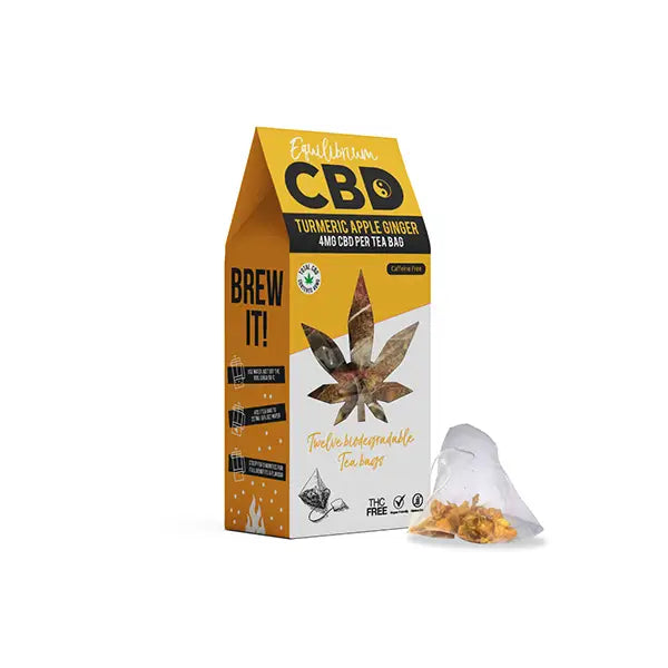 Equilibrium CBD 48mg Full Spectrum Turmeric & Ginger Tea Bags Box of 12 - CBD Products
