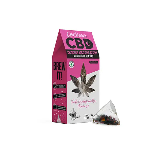 Box of Equilibrium CBD Full Spectrum Crimson Hibiscus Berry Tea Bags for relaxation