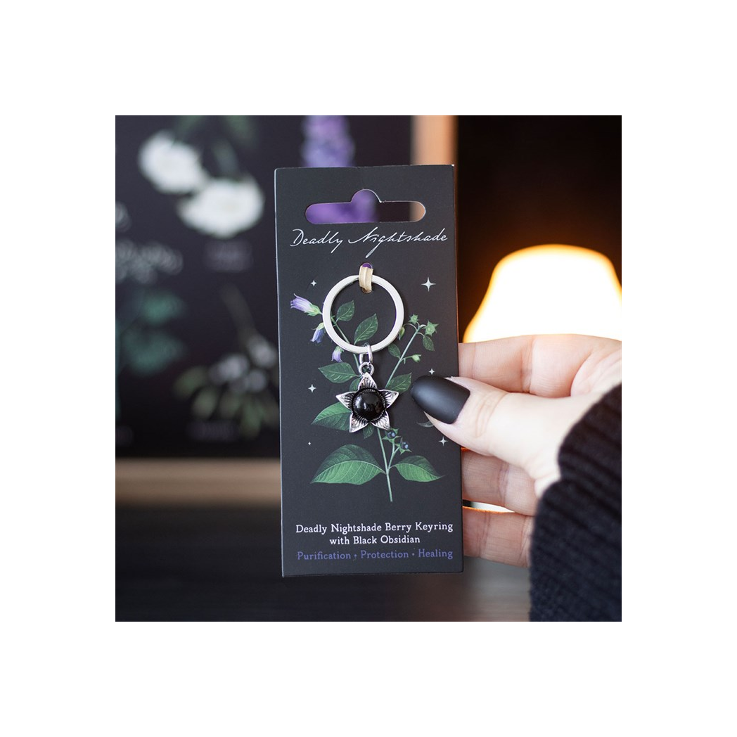 Deadly Nightshade Keyring with Black Obsidian