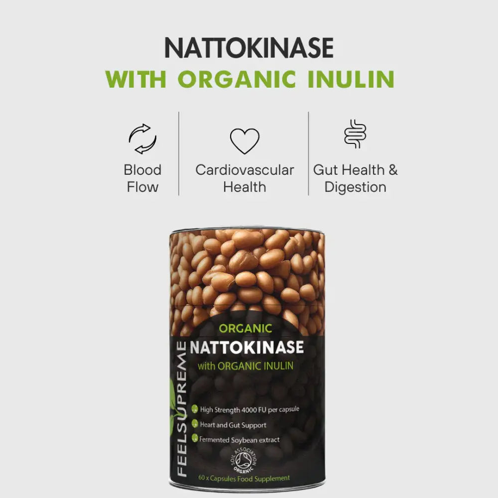 Feel Supreme 200mg Organic Nattokinase with Inulin Supplement Capsules - 60 Caps - Nootropics & Supplements