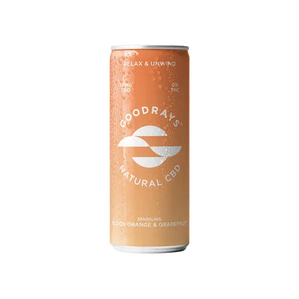 Goodrays sparkling blood orange and grapefruit CBD drink in 250ml seltzer can
