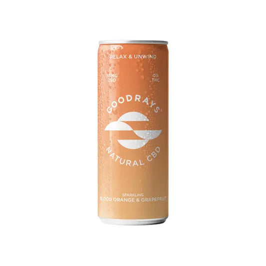 Goodrays sparkling blood orange and grapefruit CBD drink in 250ml seltzer can