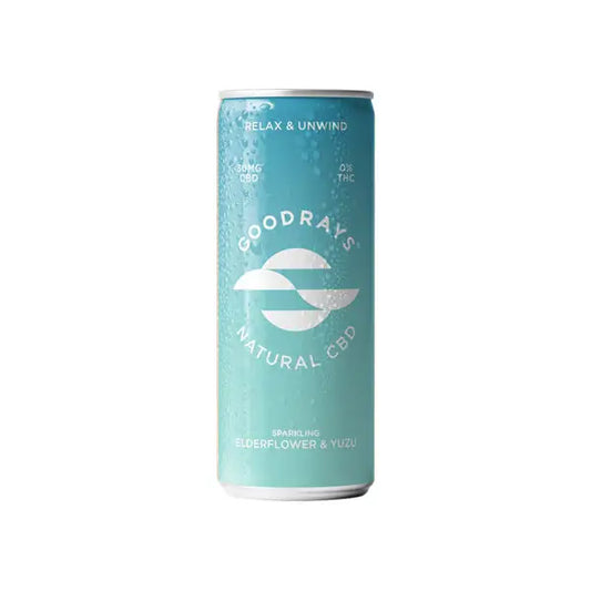 Goodrays natural CBD sparkling elderflower and yuzu drink can for Elderflower & Yuzu Seltzer 250ml
