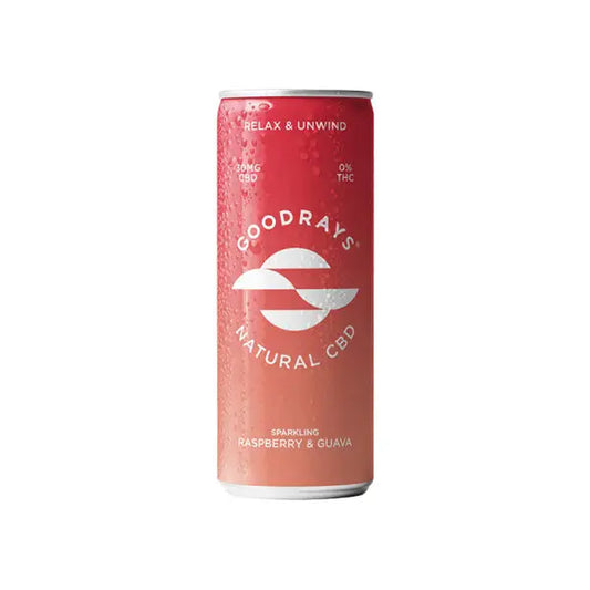 Goodrays 30mg CBD Raspberry and Guava Seltzer can front view
