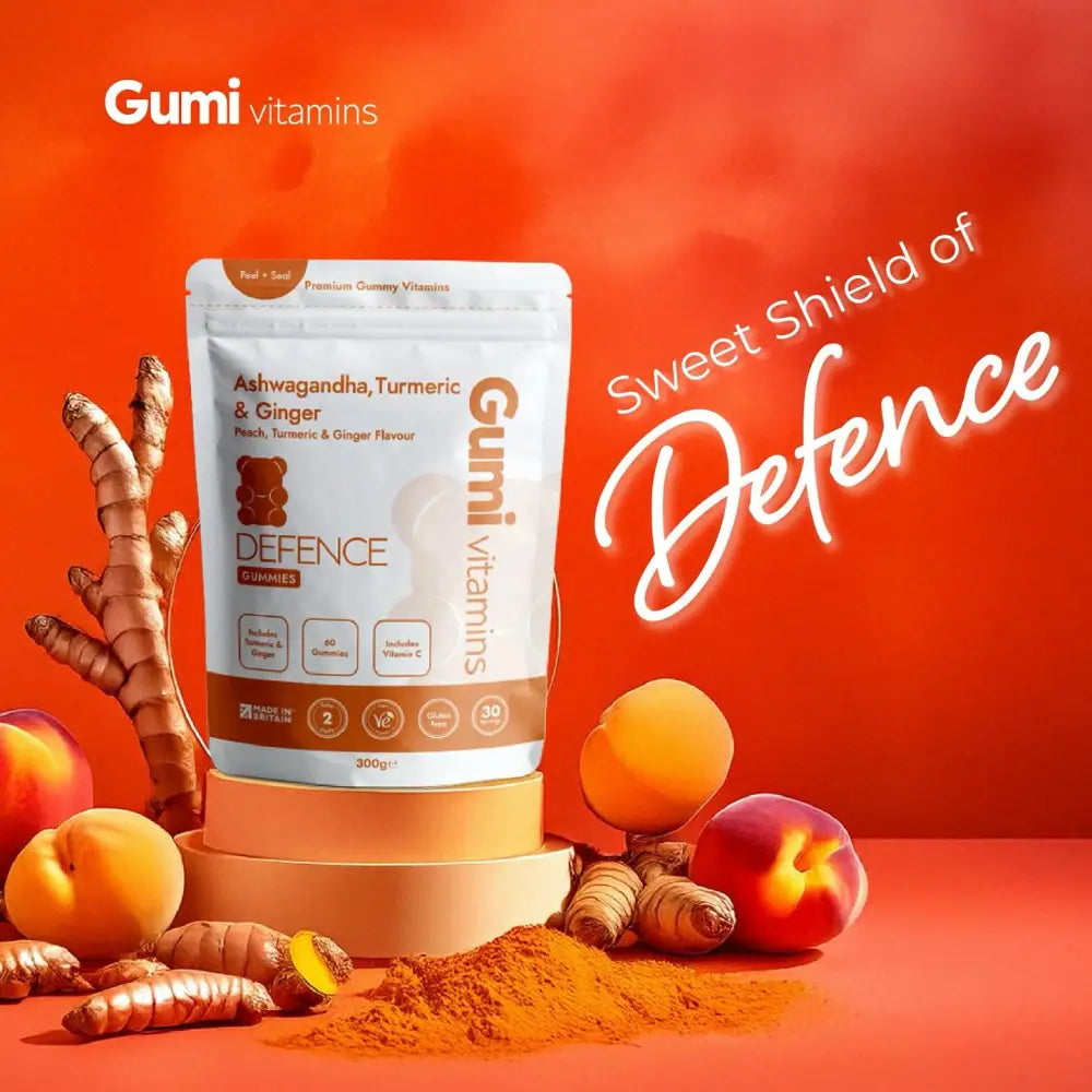 Gumi Vitamins Defence Ashwagandha Turmeric & Ginger Gummies - 60 Gummies - Nootropics & Supplements