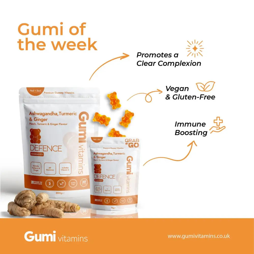 Gumi Vitamins Defence Ashwagandha Turmeric & Ginger Gummies - 60 Gummies - Nootropics & Supplements