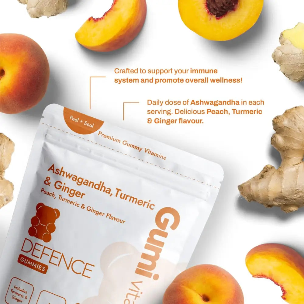 Gumi Vitamins Defence Ashwagandha Turmeric & Ginger Gummies - 60 Gummies - Nootropics & Supplements