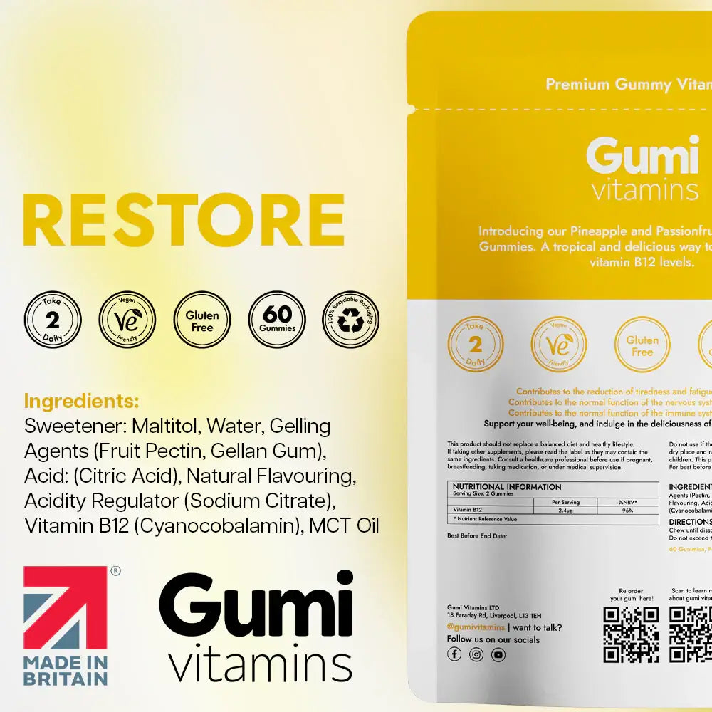 Gumi Vitamins Restore B12 Gummies - 60 Gummies - Nootropics & Supplements