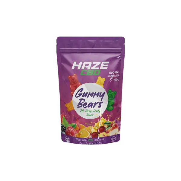 Purple bag of Haze CBD 500mg Gummy Bears with 20 pieces for CBD edible product