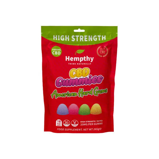 Hempthy 1000mg CBD American Hard Gums Gummies - 50 Pieces - CBD Products