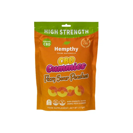 Hempthy 1000mg CBD Fizzy Sour Peach Rings Gummies - 50 Pieces - CBD Products