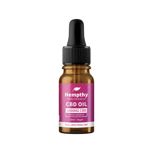 Full spectrum Hempthy 1000mg CBD Oil bottle with mixed berries flavor