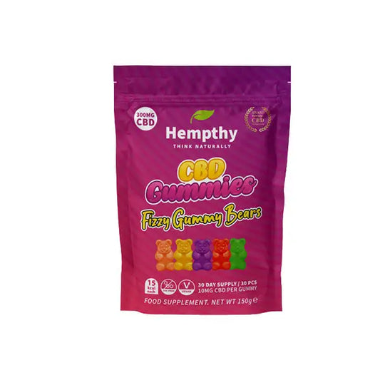 Hempthy 300mg CBD Gummies 30 Ct Pouch - Fizzy Gummy Bears - CBD Products