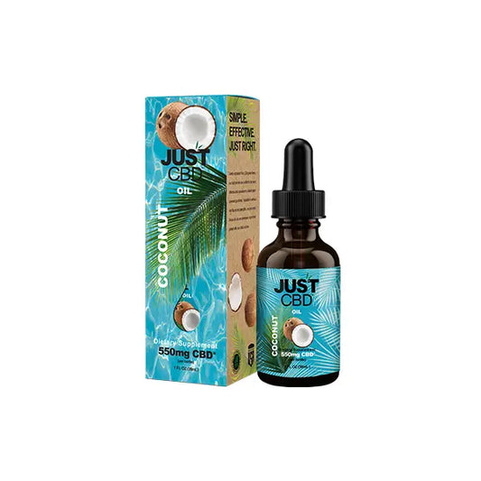 Coconut flavored CBD oil in Just CBD 550mg Coconut Oil Tincture 30ml bottle