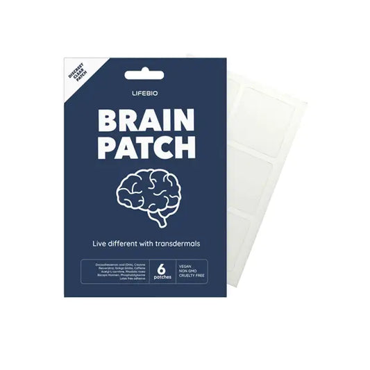 Lifebio Brain Patch product image showing six medical patches for cognitive support