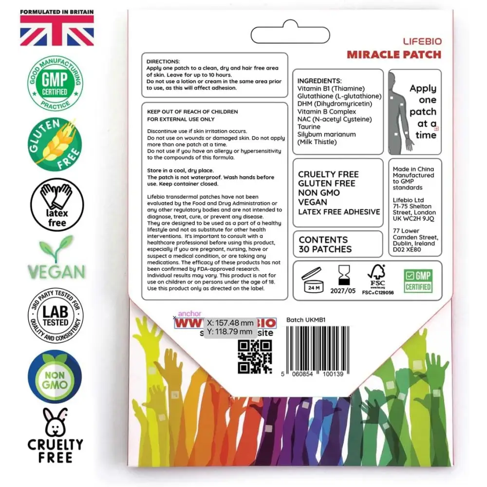 Lifebio Miracle Party Patch UK: Post-Night-Out Topical Vitamin & Botanical Patch | DHM Glutathione & B Complex - 30