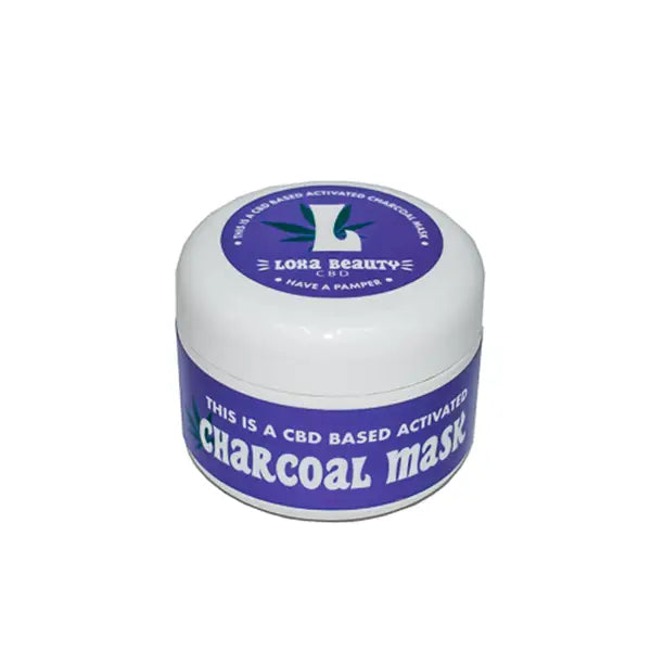 CBD-based activated charcoal mask in a white jar for skincare by Loxa Beauty