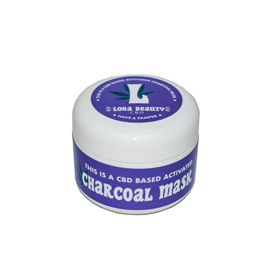 CBD-based activated charcoal mask in a white jar for skincare by Loxa Beauty