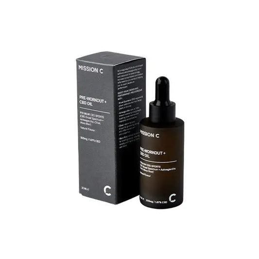 Mission C Pre-Workout CBD Oil and Box for enhanced workout performance