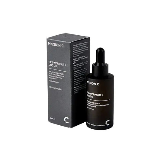 CBD pre-workout oil with box for Mission C Pre-Workout + 6000mg CBD Oil 30ml