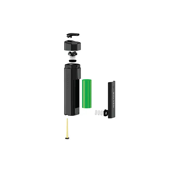 Exploded view of Nectar Hex Vaporizer Basic Kit showcasing internal components in black