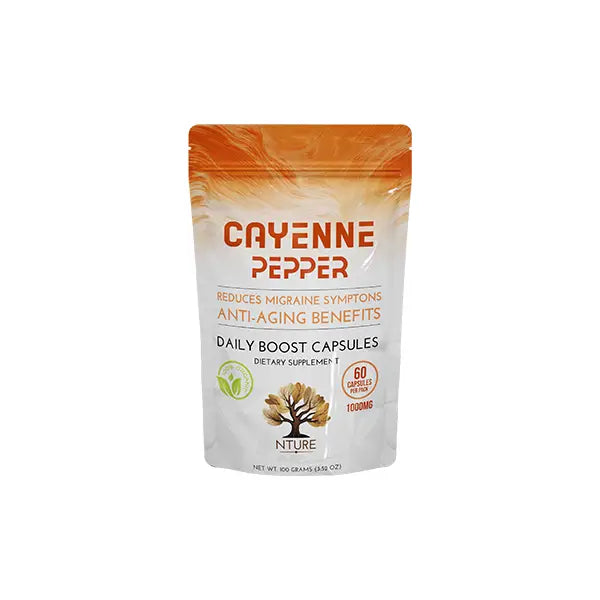 NTURE 1000mg Cayenne Pepper Capsules - 60 Caps - Nootropics & Supplements