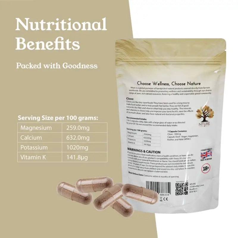 NTURE 1000mg Clove Capsules - 60 Caps - Nootropics & Supplements