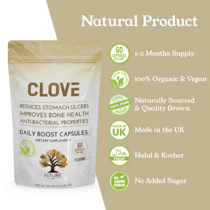 NTURE 1000mg Clove Capsules - 60 Caps - Nootropics & Supplements