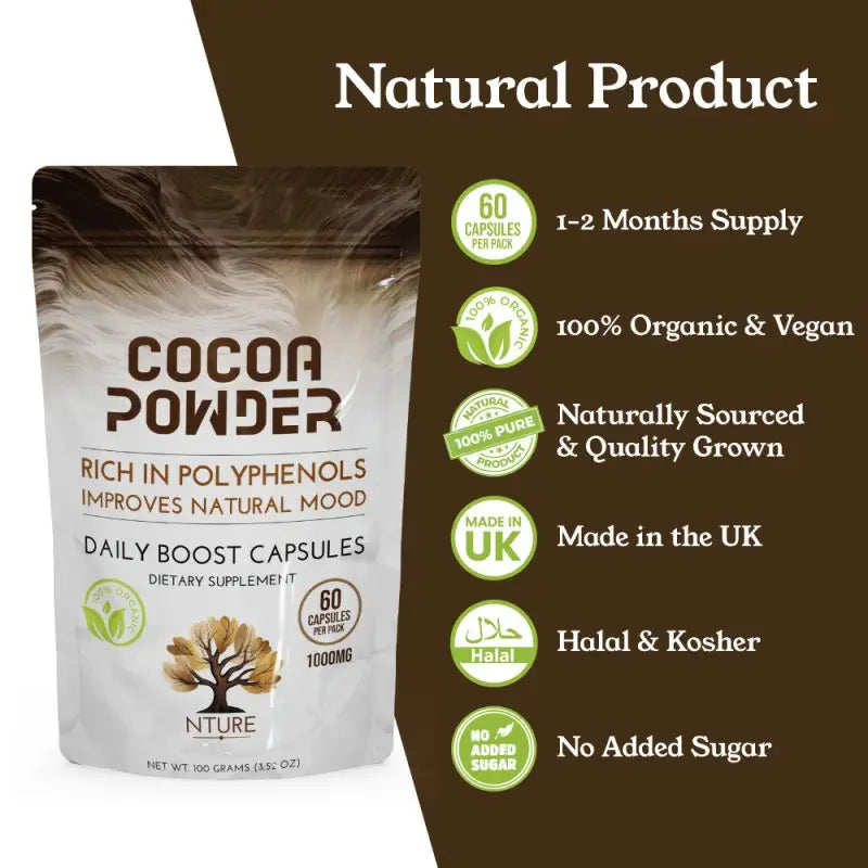 NTURE 1000mg Cocoa Capsules - 60 Caps - Nootropics & Supplements