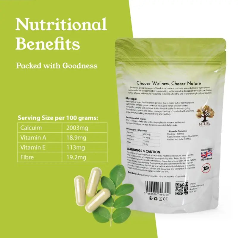 NTURE 1000mg Moringa Capsules - 60 Caps - Nootropics & Supplements