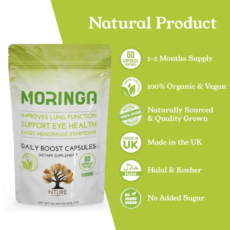 NTURE 1000mg Moringa Capsules - 60 Caps - Nootropics & Supplements