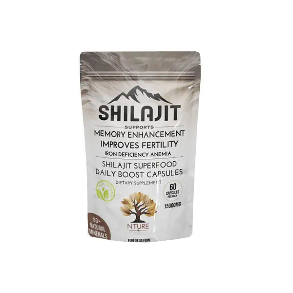 NTURE 15000mg Shilajit Capsules - 60 Caps - Nootropics & Supplements