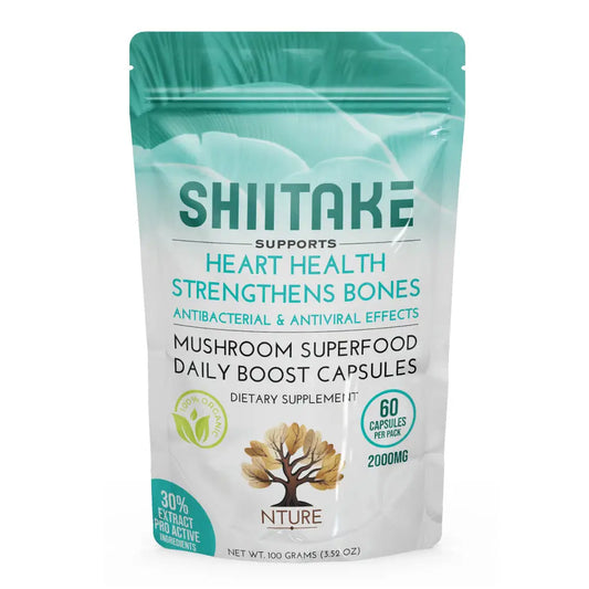 NTURE 2000mg Shiitake Mushroom Capsules - 60 Caps - Nootropics & Supplements