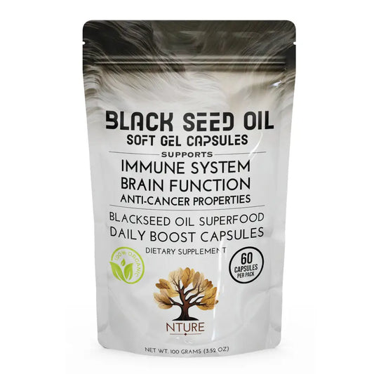 NTURE 500mg Blackseed Oil Capsules - 60 Caps - Nootropics & Supplements