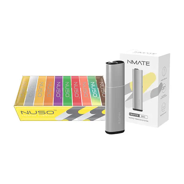 NUSO Heated Tobacco Sticks Starter Kit Pack - 4x tobacco 6x fruity Packs & Nmate Device - Smoking Products