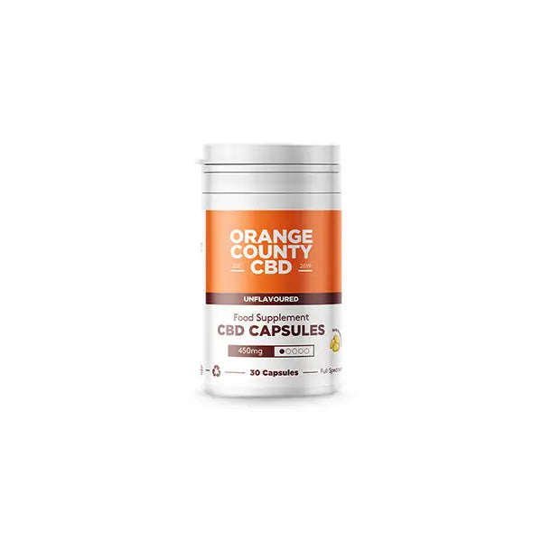 Orange County 450mg full spectrum CBD capsules displayed in a product image