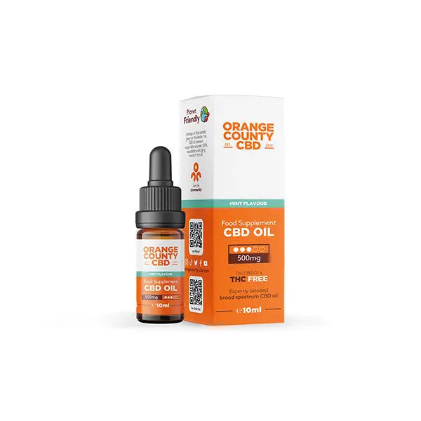 Orange County CBD 500mg Broad Spectrum CBD Oil in a 10ml bottle with orange labeling