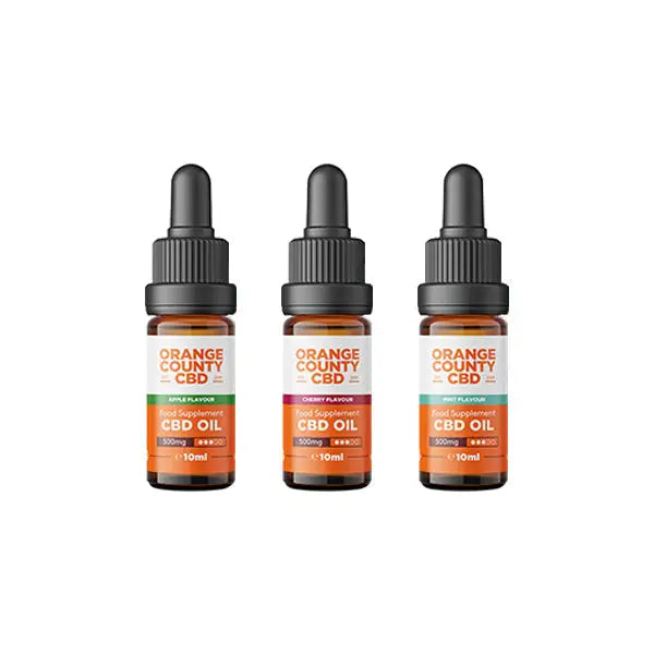 Three bottles of Orange County CBD 500mg Broad Spectrum CBD Oil in 10ml packaging